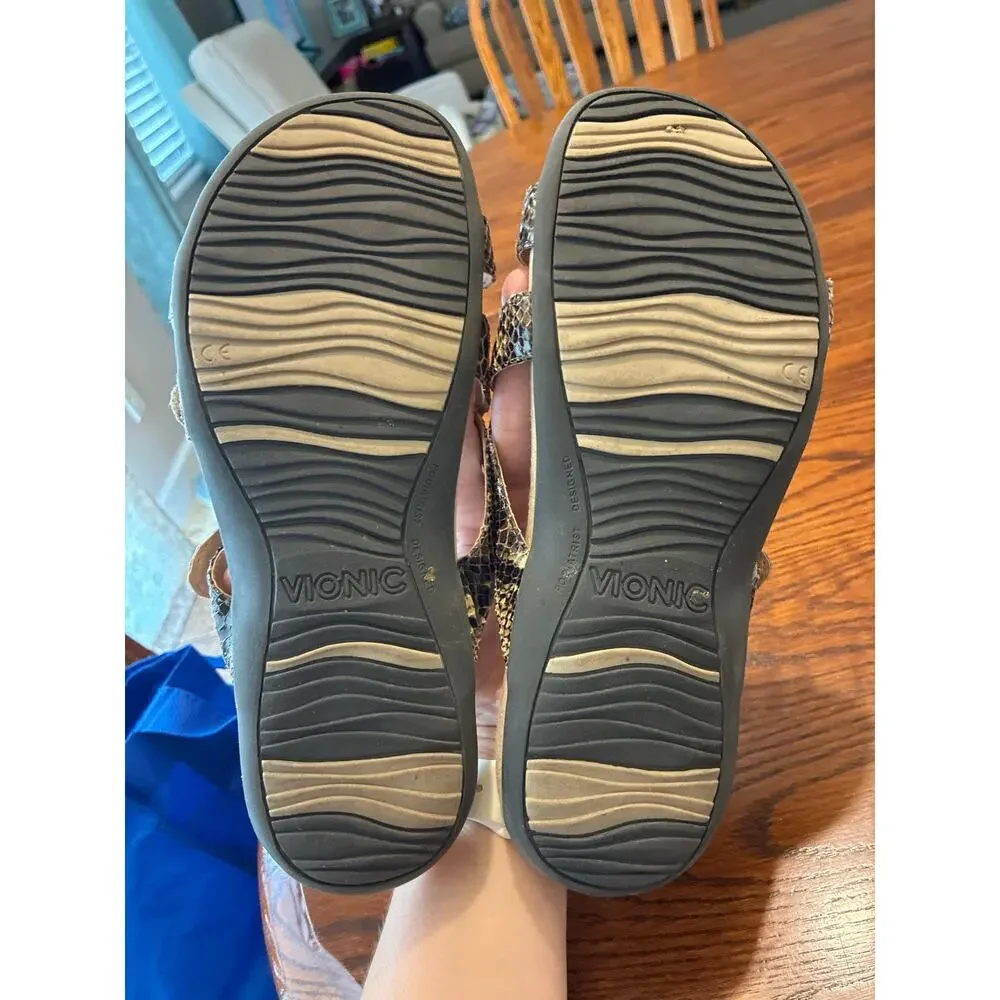 Vionic Women's Kira Slides Sandals Strappy Snake Print Size 10